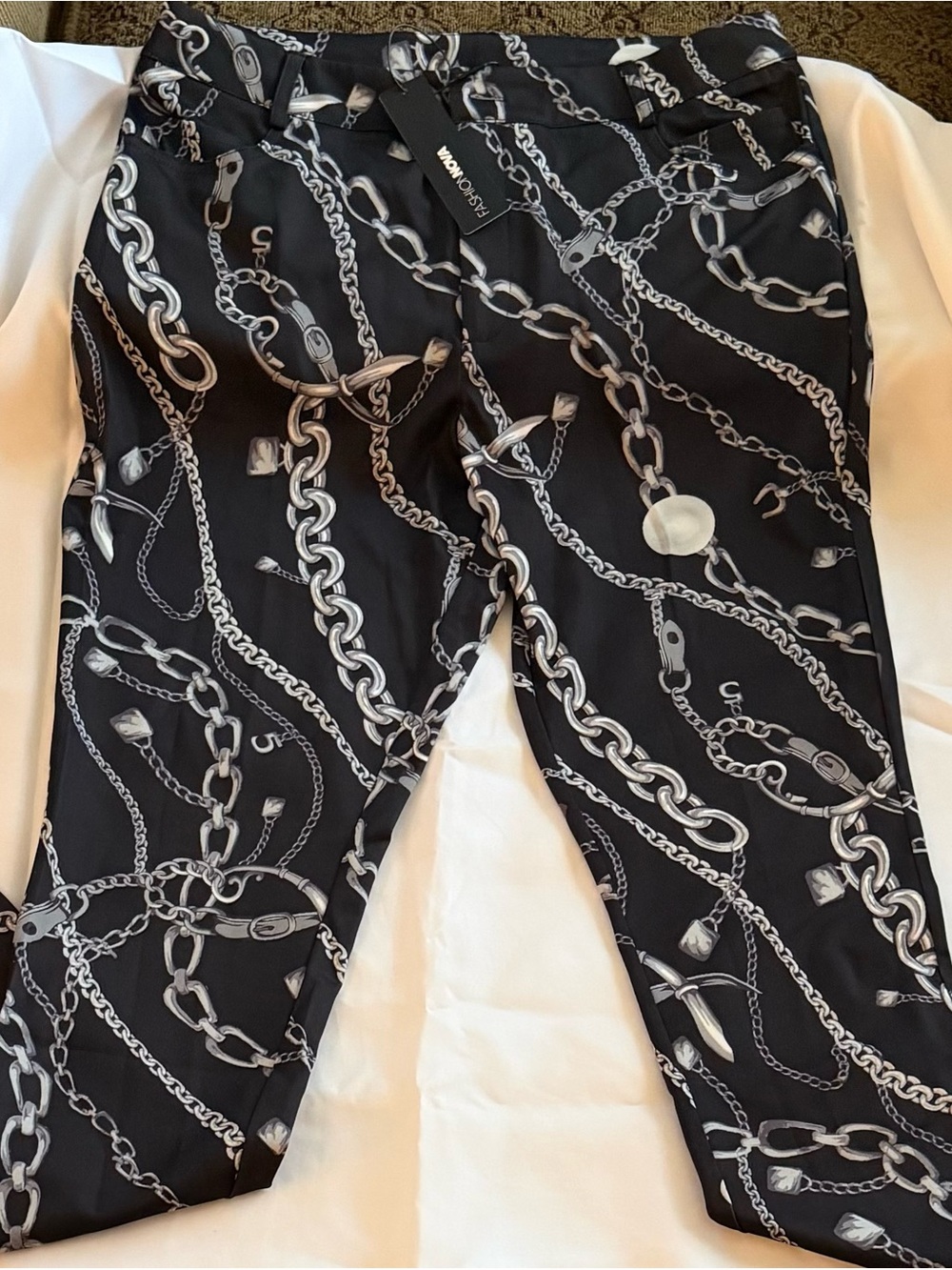 Fashion Nova Black Chain-Print Skinny Pants
